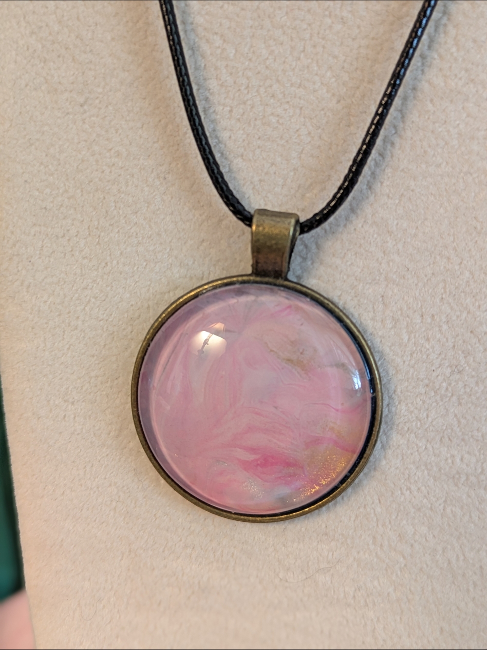 Handcrafted Painted Glass Pink Marble Round Pendant Necklace